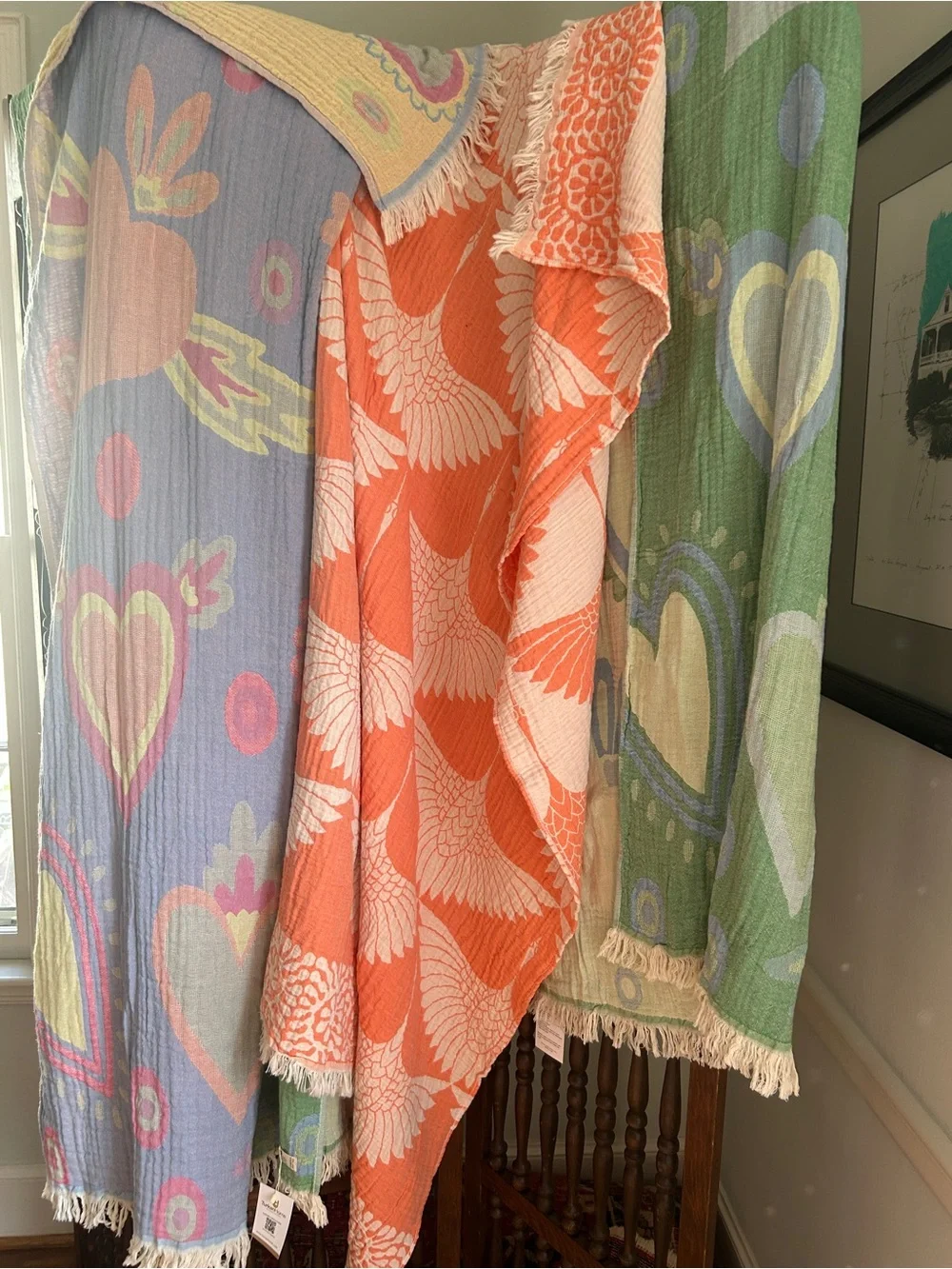 Neon Coast Modern Anthracite Orange Woven 100% Cotton Birds in Flight Throw NEW